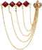 Knighthood Brooch Pin Diamond Cut Red Stone Bar with Hanging Chains and Gold Crown Lapel Pin Accessories for Men Women...