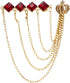 Knighthood Brooch Pin Diamond Cut Red Stone Bar with Hanging Chains and Gold Crown Lapel Pin Accessories for Men Women...