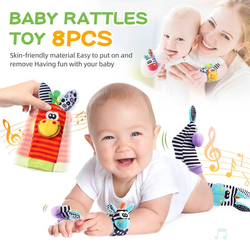Baby Wrist Rattles Foot Finder Socks Set, Wrist rattle Arm Hand and Rattle Leg Ankle Socks, Newborn Soft Sensory Toys, Baby Socks Infant Wrist Rat...