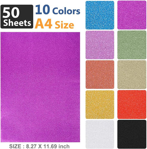 UCEC Glitter Cardstock Paper, 50 Sheets 10 Colors, Self-Adhesive Sparkly Paper for Card Making, Glitter Paper for Craft DIY Child's Projects Hallo...
