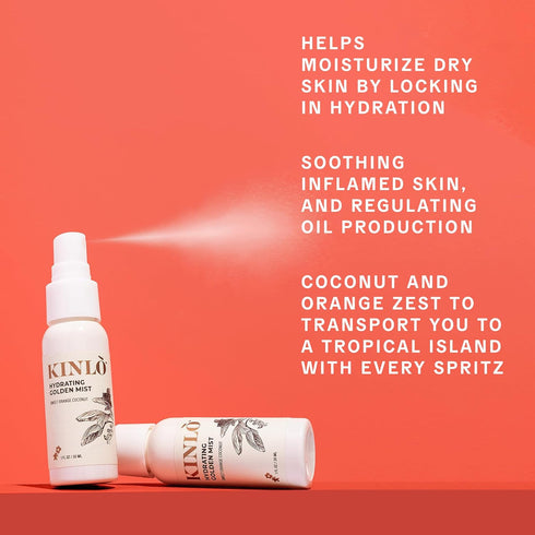 Kinlo Hydrating Golden Mist, 1 fl oz | Face Mist with Coconut Water, Aloe, Witch Hazel, Calendula | Facial Spray Mist Hydrating Toner Mist | Black...