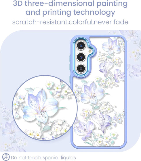 for Samsung Galaxy A35 5G Case+Tempered Glass Screen Protector,Military Grade Protective Slim Soft TPU & Hard PC,Girls Women Crystal Clear Flower ...