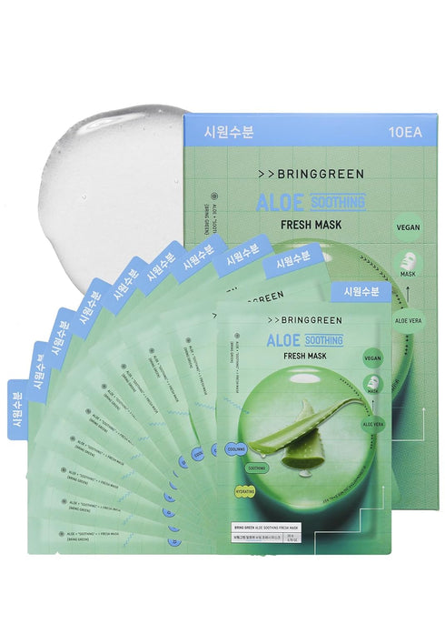 BRING GREEN ALOE SOOTHING FRESH MASK (10 Count) | Daily Skincare Facial Mask Sheet for Soothing, Moisturizing, Nourishing, Sensitive & Irritated S...