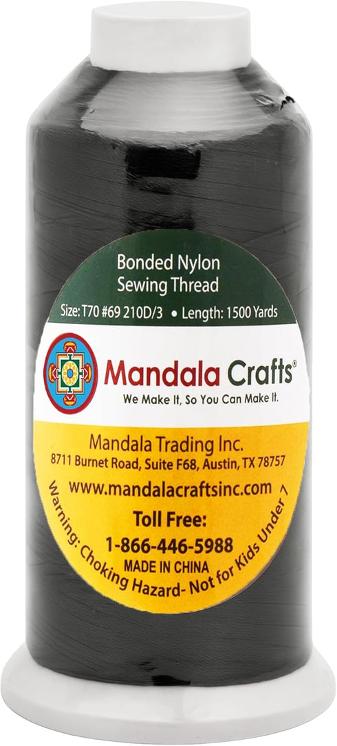 Mandala Crafts Bonded Nylon Thread Black Heavy Duty Sewing Threads - 1500 YDs Size 69 210D T70 Tex 70 Thread for Leather Jeans Weaving Outdoor Mar...