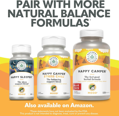 Natural Balance Happy Camper - Feel-Good Mood Support Supplement - Gotu Kola, Passion Flower, and Kava Kava Capsules - 60-Day Guarantee - 75 Servi...