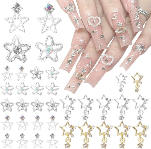 30Pcs Star Nail Charms for Acrylic Nails Crystal Diamond Alloy Star Nail Art Supplies Decor for Women Girls Nails Crafts...