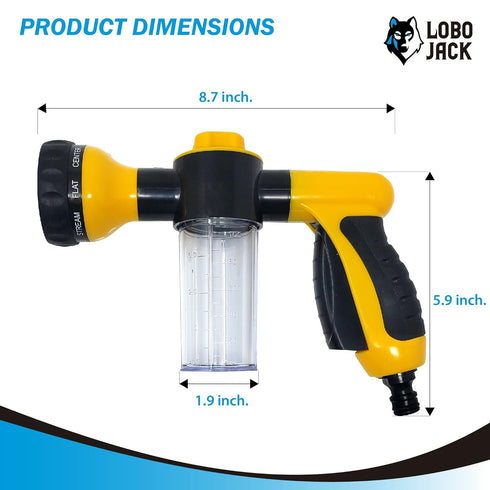 Foam Sprayer Gun, Pressure Nozzle for Car Wash, Watering plants, Pet Shower, Outdoor Fun - 8 Watering Patterns and Soap Dispenser (Yellow)...