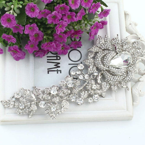 EVER FAITH Rhinestone Crystal 8 Inch Elegant Bridal Rose Flower Bud Brooch Clear Silver-Tone...