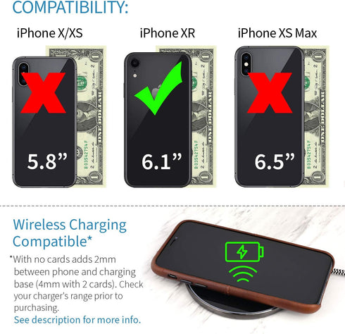 Dockem M1 Card Case for iPhone XR (6.1"): Slim Genuine Leather Wallet Case with Built-in Metal Plate for Magnetic Mounting and Lay-Flat Card Slot:...