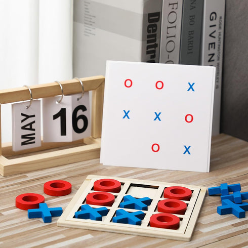 Jumbo Wooden Tic Tac Toe Game Dementia Activities for Alzheimers Seniors with Matching and Puzzle Templates XO Chess Board Game for Elderly Engagi...