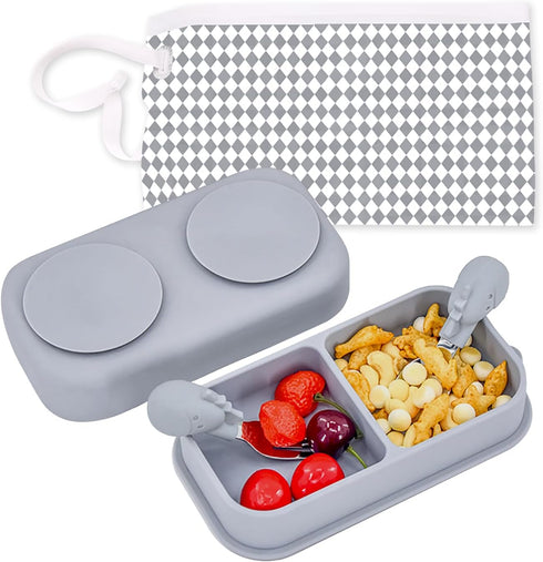 5PCS Travel Suction Plate for Baby, Portable Silicone Suction Plate to Go,Baby Divided Plate Feeding Set with Travel Bag for Toddler Baby Plate Di...