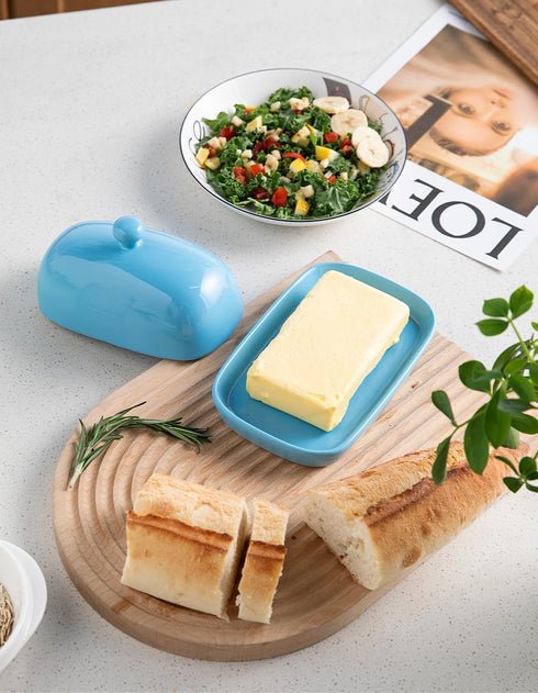 Sweejar Ceramic Butter Dish with Lid for Countertop,Porcelain Butter Keeper with Knob Handle,Butter Container for East/West Coast Butter, 7.1*3.7 ...