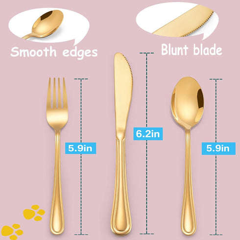 LIANYU 12-Piece Gold Kids Silverware Set, Stainless Steel Toddler Utensils Flatware Set, Child Cutlery Tableware Set for 4, Include Knife Fork Spo...