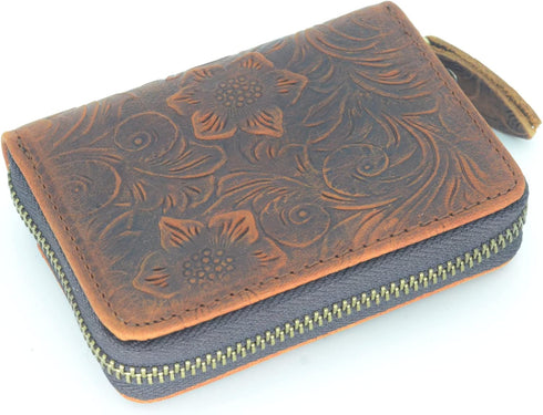 JJNUSA Men Minimalist Leather Wallet Card Holder Distressed Gifts Zipper bag...