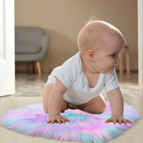 Mudder 2 Pieces Heart Shaped Rug Faux Room Fluffy Carpet Heart Shaped Door Mat for Room Bedroom, 12 x 16 Inch(Pink, Purple, Green)...