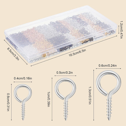 Hotop 600 Pcs Screw Eye Pins Hooks 6 Colors Small Metal Eyelet Mini Screw Pin Peg Self Tapping Eye Hooks for Jewelry Making DIY Art Crafts(4 x 8 m...