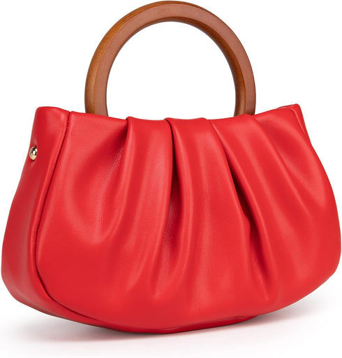 Milan Chiva Clutch Purses for Women Small Handbags Dumpling Mini Cloud Bag with Wooden Handle...