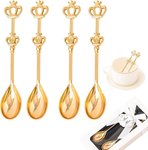 8 Pieces Golden Teaspoon Mini Gold Spoon with Crown Stainless Steel Coffee Cake Spoon Decorated Tea Spoons for Afternoon Tea Crown Spoon Party Fav...