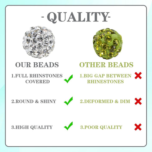 180pcs 10mm Rhinestone Clay Beads for Jewelry Making, White Crystal Round Disco Ball AAA+ Grade Beads Bulk, Sparkly Diamond Bling Baseball Beads f...