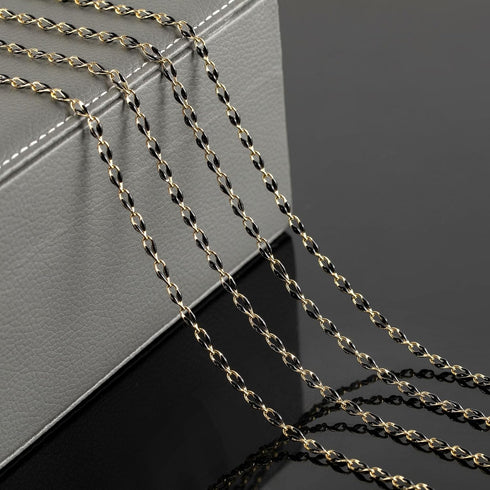 KYUNHOO 13 Feet/4M Gold Plated Brass Jewelry Making Chain Spool Black Oil Drip Enamel Chain Necklace Large Lip Chain with Lobster Clasps Jump Ring...