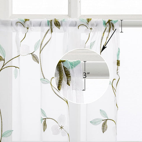MRTREES Voile Sheer Tier Curtains, Floral Embroidered Kitchen Tiers Rod Pocket, Multi Color Cafe Curtain Tiers Small Half Window Treatment for Bat...