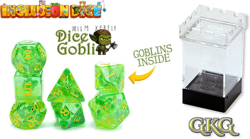 Gate Keeper Games and Dice: Inclusion Dice: Dice Goblin - 7pc Set, Transparent Green, Goblin Head Inclusion, 7 Resin Dice for Role Playing Games...