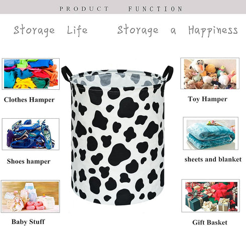 KUNRO Toy Bin Waterproof storage organizer for Nursery Hamper Home decor Closet Kids Bedroom Laundry Baby Gift Shelf Baskets (Rould Cow pattern)...