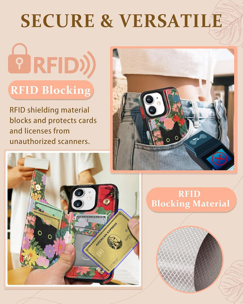 Shorogyt for iPhone 11 Wallet Case with Card Holder, Designer Floral Cat Pattern Kickstand Magnetic Clasp Back Flip Folio Leather Phone Cases for ...