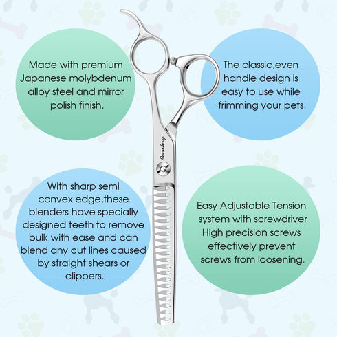Dog Cat Scissors for Grooming, Pet Shears for Thick Coats and Matted Hair, Thinner Curved Straight Chunker Stainless Steel Shears (7.0" Chunker Si...