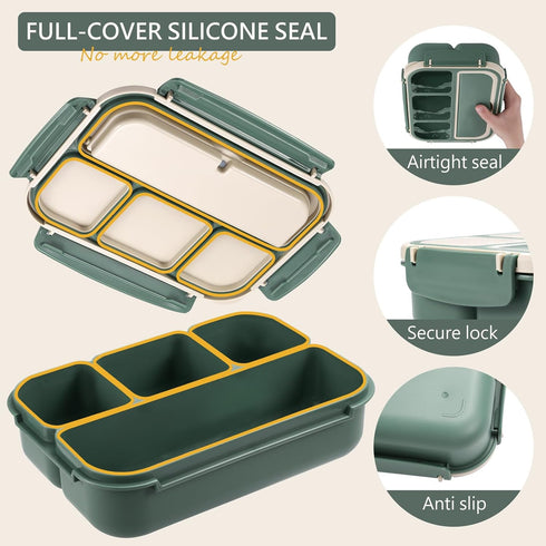 Bento Box Adult Lunch Box for Men Women, Bento Lunch Box for Kids Boys Girls School, Lunch Containers for Adults with 4 Compartments, Utensil set,...