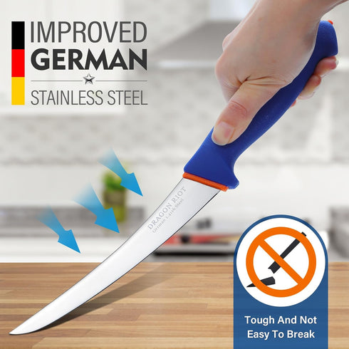 DRAGON RIOT 6 Inch Boning Knife, Flexible Curved Blade Processing Knife Brisket Meat Trimming Butcher Knife - Stainless Fish Fillet Turkey Carving...