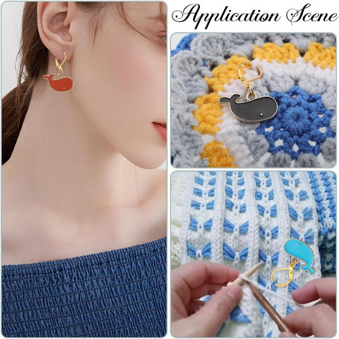 SUNNYCLUE 1 Box 30Pcs 5 Colors Cute Stitch Marker Knitting Crochet Markers Enamel Whale Planner Charms Removable Leverback Locking Knit Markers fo...