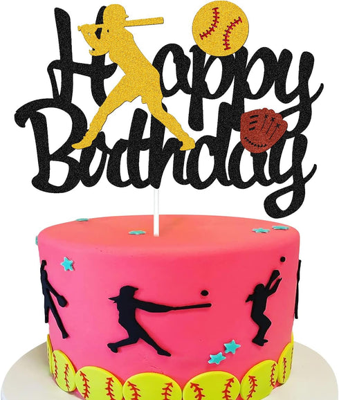 Softball Cake Topper,Baseball Cake Topper for Girl Boy Birthday Party Girl's Softball Pitcher Cake Decor...