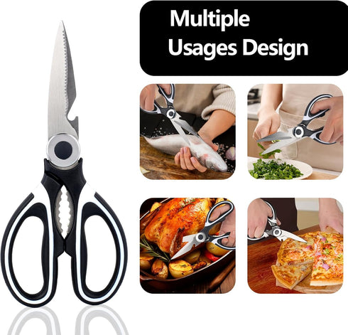 Kitchen Shears, Stainless Steel Cooking Scissors, Multifunctional Heavy-Duty Kitchen Scissor for Fish, Poultry, Meat, Chicken, BBQ, 2-Packs (Black...