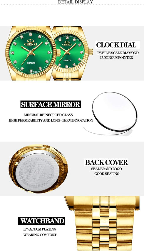 DREAMING Q&P Fq-043 Classic Golden Stainless Steel Male Female Crystals Quartz Wrist Watches for Man Woman Gold...