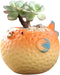 Cute Animal Ceramics Planter, Big-bellied Pufferfish Cartoon Succulent Pot Small Plant Pot for Mini Plants Flower Cactus-Plants Not Included...