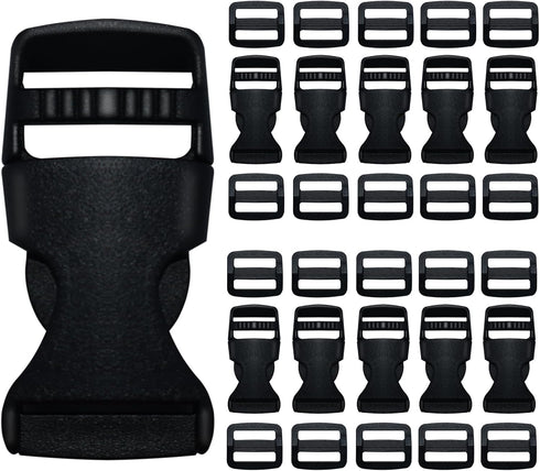 Buckles for Straps 5/8 Inch, Quick Side Release Plastic Buckle Clip 10 Pack + Tri-Glide Slide Clip 20 PCS, Heavy Duty Dual Adjustable No Sewing, R...