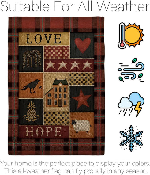Breeze Decor Primitive Collage Love Hope Garden Flag Country Living Farm Western Barn American Rustic Cowboy Rural Ranch House Decoration Banner S...