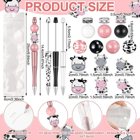 Colarr 24 Sets Plastic Beadable Pens DIY Pens Making Kit Assorted Bead Pens Wood Beads Crystal Spacer Beads Black Ink Ballpoint Pen for Women Stud...