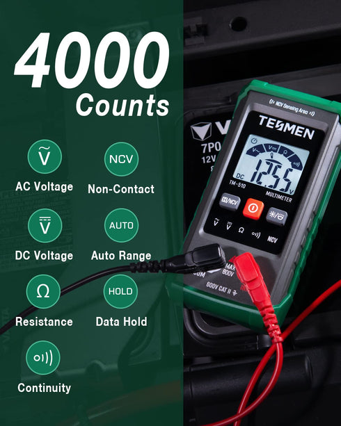 TM-510 Digital Multimeter, 4000 Counts, Smart Measurement, Auto-Ranging Voltmeter; Voltage Tester with Non-Contact Voltage Function, Measures AC/D...