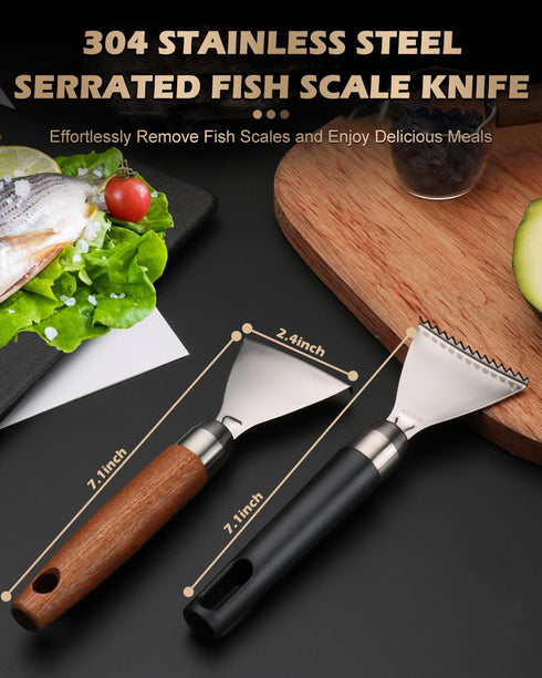 Fish Scale Remover, 2PCS Stainless Steel Sawtooth Sharp Durable Fish Scale Remover, Portable Kitchen Fish Cleaning Kit, Fish Scraper for Chef and ...