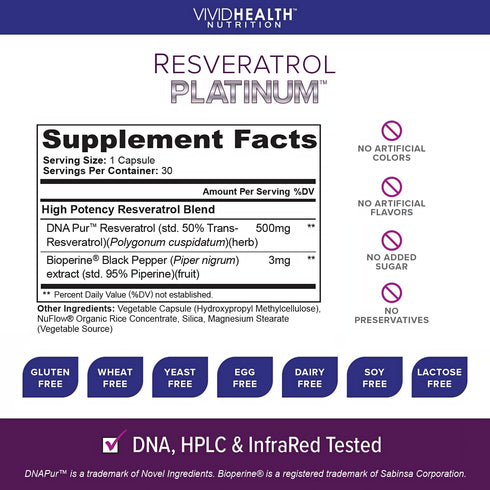 Resveratrol Platinum Antioxidants Supplement: Powerful Anti Aging Formula with Pure, Natural Trans Resveratrol for Immune Support, Vitality and Br...
