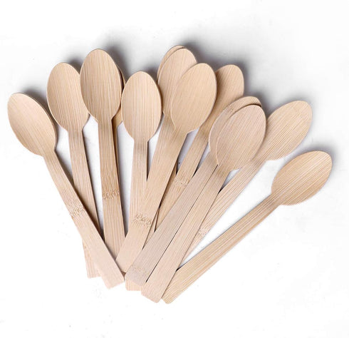 BANBU Bamboo Utensils Disposable- 100PK Bamboo Spoons for Eating 100% Biodegradable Compostable Renewable Natural Travel Cutlery 6.7" Spoon for Ca...