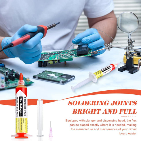 Treela 4 Set 8341 No Clean Solder Flux Paste 10cc Tacky Soldering Flux 40ml Pneumatic Dispenser with Plunger and Dispensing Tip for Electronics So...