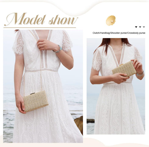 Straw Clutch Purses Women Summer Beach Handbags Clutch Purses Chain Crossbody Shoulder Bag Evening Bag...