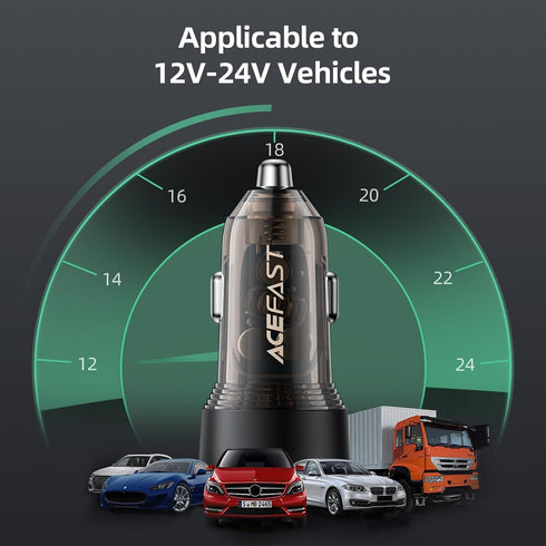 60W Fast Car Charger USB C with Voltage Display, ACEFAST PD3.0/QC3.0/AFC/FCP Fast Charging Dual Port Car Power Adapter for iPhone 13 Pro Max/13 Pr...
