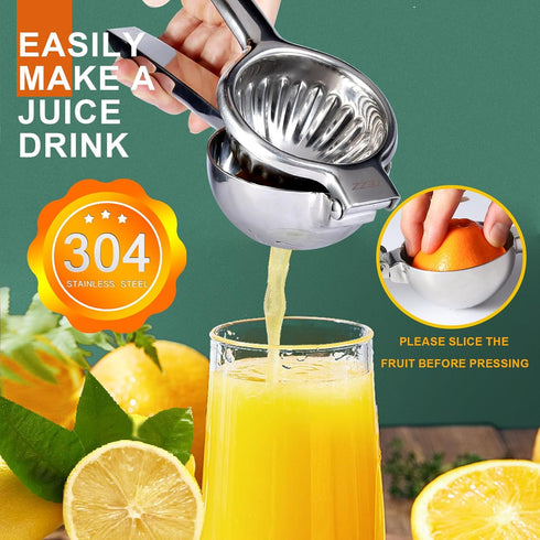 TEZZ Upgrated Extra Large Lemon Squeezer, Heavy Duty Handhelp Orange Juicer with 3.47'' extra big Filter Bowl, Stainless Steel Hand Press Citrus J...