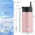 koodee 12 oz Stainless Steel Water Bottle, Double Wall Vacuum Insulated Wide Mouth Flask with Wide Handle Straw Lid (Light Pink)...