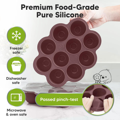 Silicone Baby Food Freezer Tray with Clip-on Lid - 2oz x 10 Pods Baby Food Silicone Freezer Molds, Breast Milk Freezer Tray, Dishwasher, Microwave...