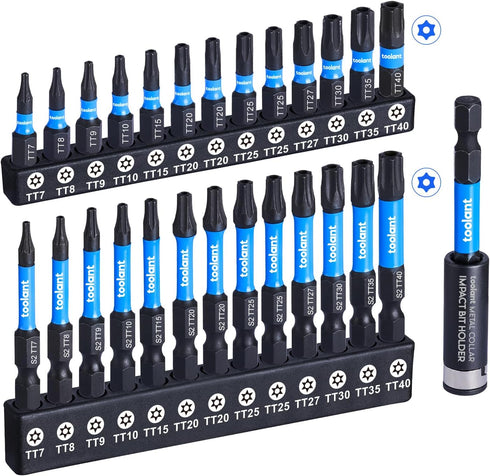 toolant Impact Torx Bit Set 27pcs (TT7-TT40), S2 Steel Security Torx Bit Set, Tamper Proof Star Bit Set with CNC Machined Tips, 1"&2" Long Impact ...